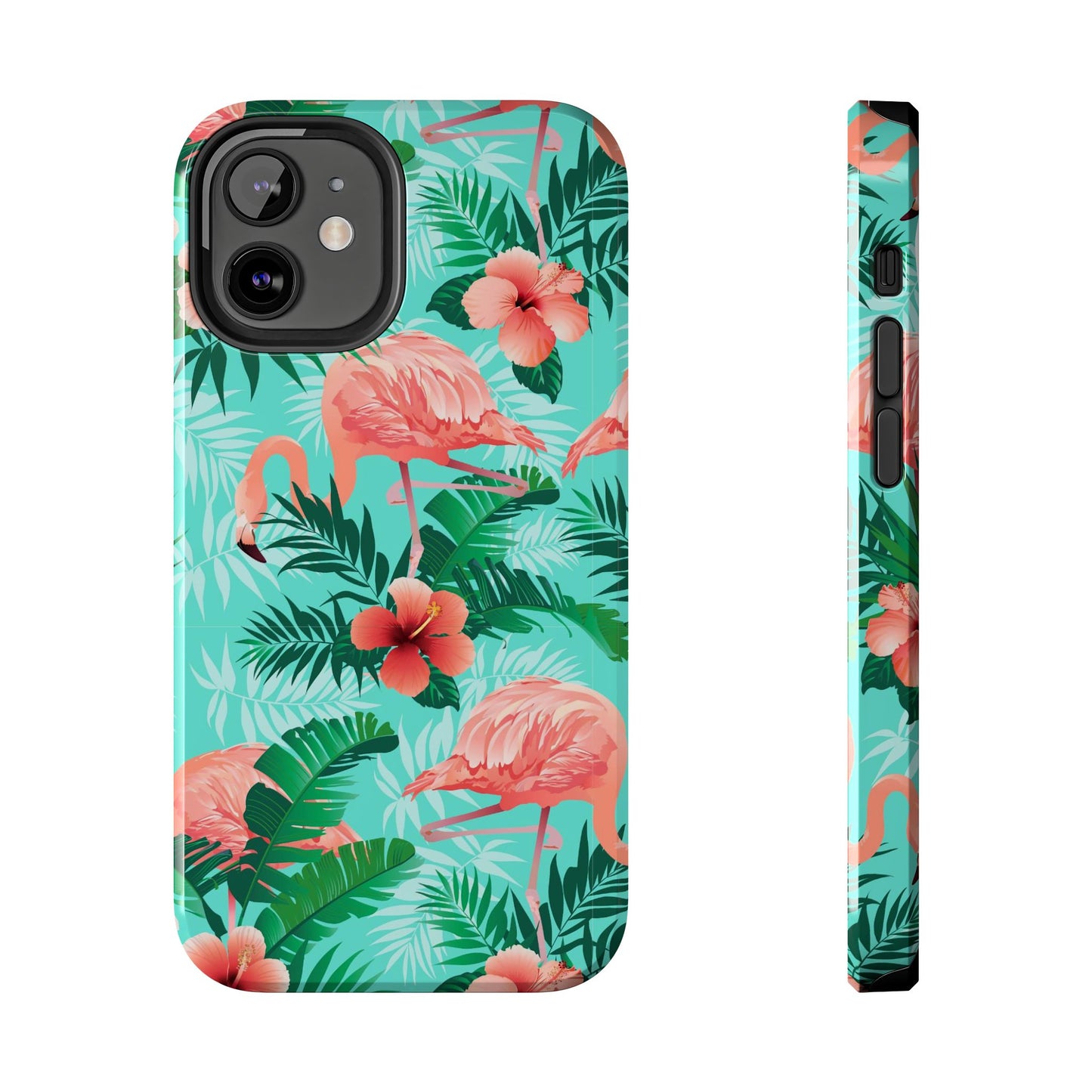 Pink Flamingo iPhone 17 16 15 14 13 12 11 Pro Max Case, Green Tropical Leaf Monstera Print Cute Gift XS XR X 7 Plus 8 Tough Cell Phone - Starcove Fashion