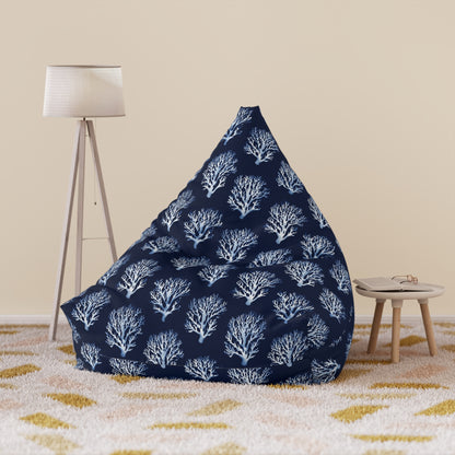 Blue Navy Coral Bean Bag Chair Cover, Coastal Ocean Washable Triangle Small Large Adult Children Kids Sofa Apartment Dorm Decor Unfilled