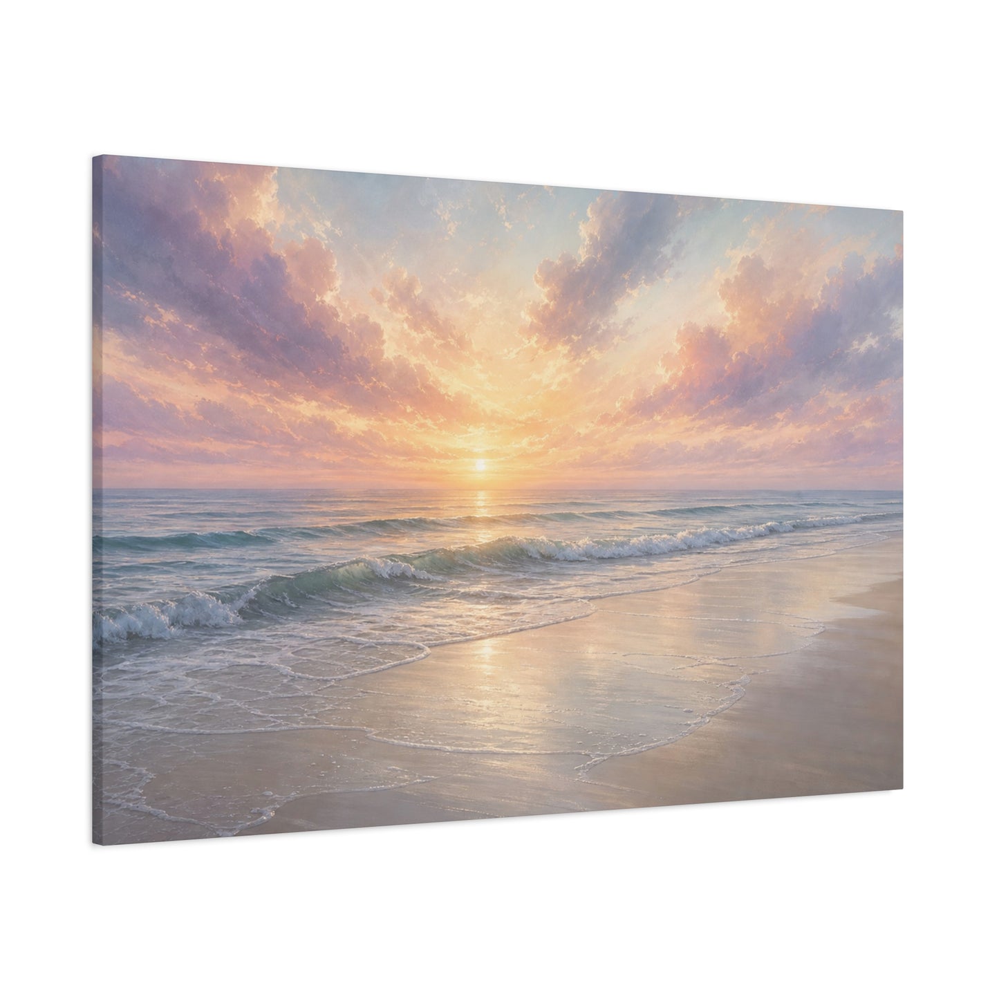 Sunset Beach Canvas Gallery Wrap, Coastal Serene Ocean Watercolor Wall Art Print Decor Small Large Hanging Modern Landscape Living Room