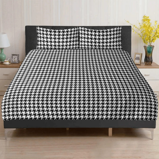 Houndstooth Bedding Set (3pcs), Black White One Duvet Cover and Two Pillow Covers California King Queen Full Twin Size Bed Bedroom Decor