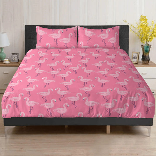 Pink Flamingo Bedding Set (3pcs), Tropical Birds One Duvet Cover Two Pillow Covers California King Queen Full Twin Size Bed Bedroom Decor