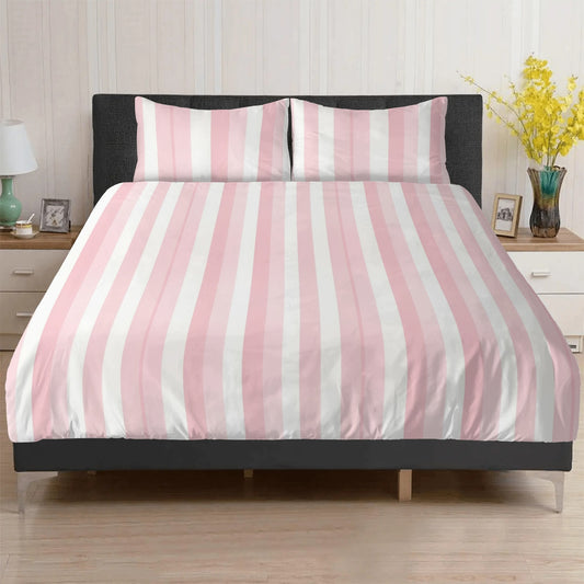 Pink Striped Bedding Set (3pcs), White One Duvet Cover and Two Pillow Covers California King Queen Full Twin Size Bed Bedroom Decor - Starcove Fashion