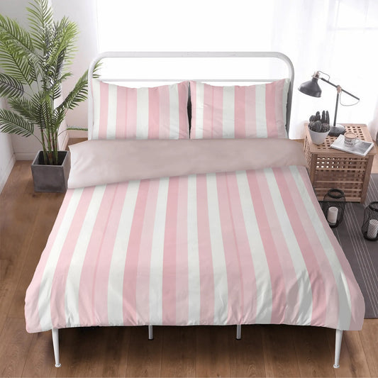 Pink Striped Bedding Set (3pcs), White One Duvet Cover and Two Pillow Covers California King Queen Full Twin Size Bed Bedroom Decor