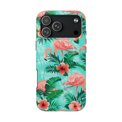 Pink Flamingo iPhone 17 16 15 14 13 12 11 Pro Max Case, Green Tropical Leaf Monstera Print Cute Gift XS XR X 7 Plus 8 Tough Cell Phone - Starcove Fashion