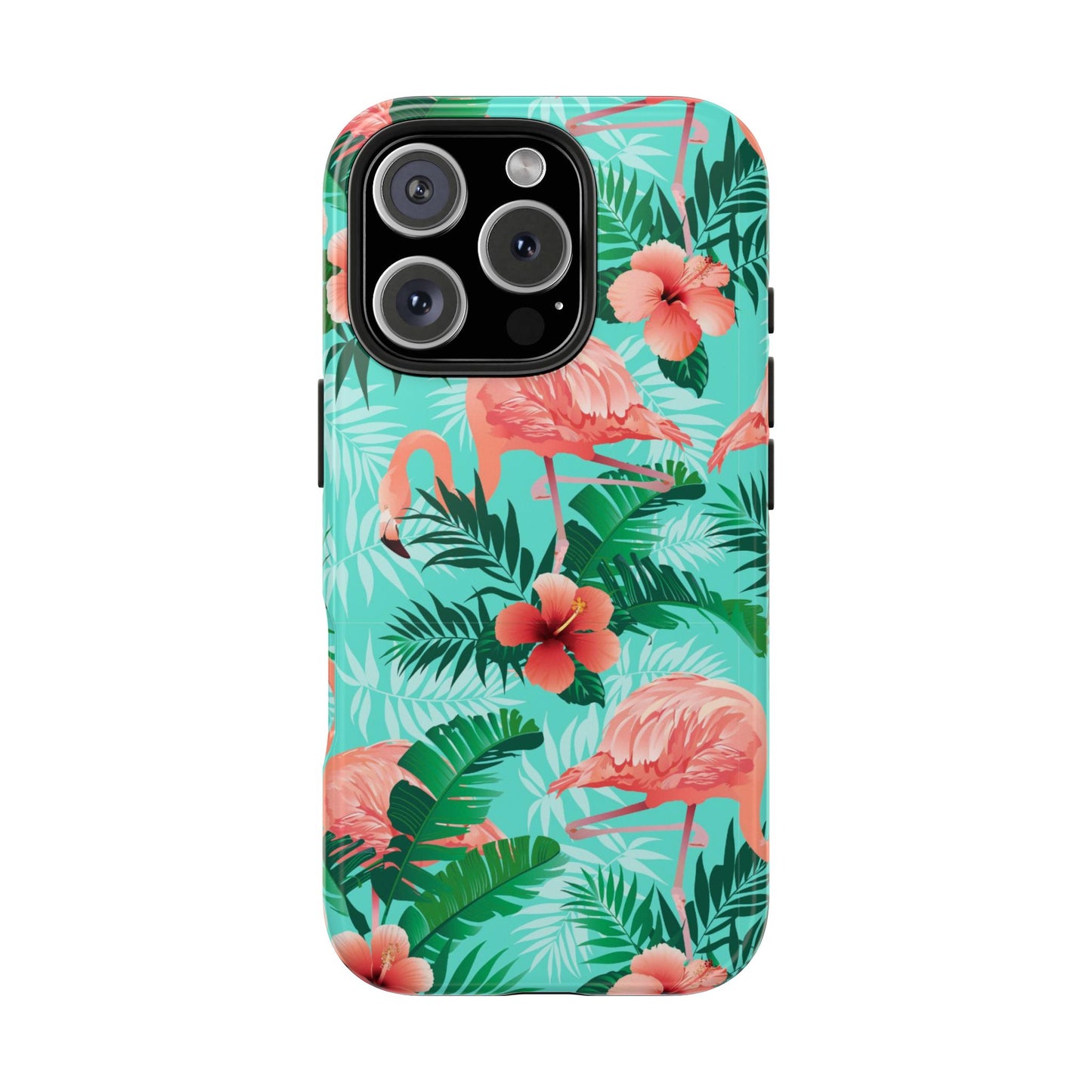 Pink Flamingo iPhone 17 16 15 14 13 12 11 Pro Max Case, Green Tropical Leaf Monstera Print Cute Gift XS XR X 7 Plus 8 Tough Cell Phone - Starcove Fashion