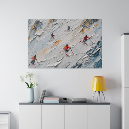 Skiers Mountain Canvas Wall Art, Winter Scene Ski Snow Printed Oil Painting Wrapped Small Large Big Gallery Artwork Living Room Hanging