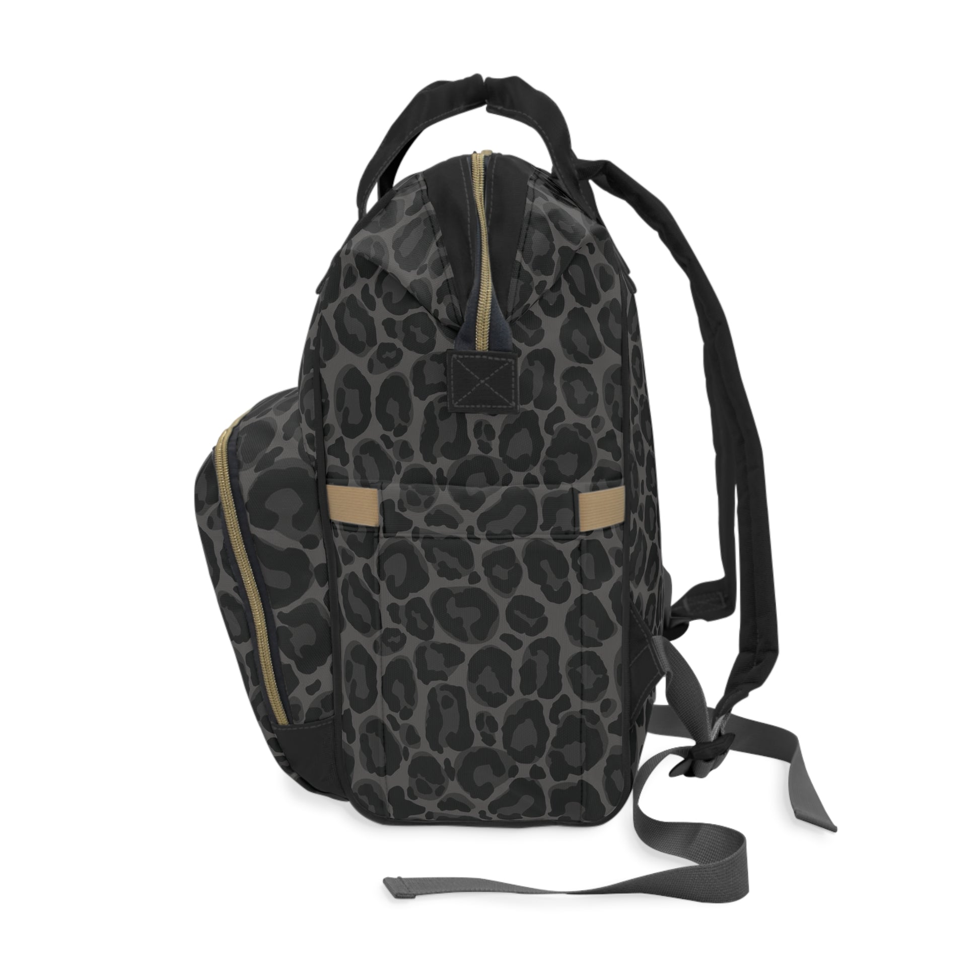 Black Leopard Diaper Bag Backpack, Animal Print Baby Girl Waterproof Insulated Pockets Mom Designer Men Women Multipurpose Starcove Fashion