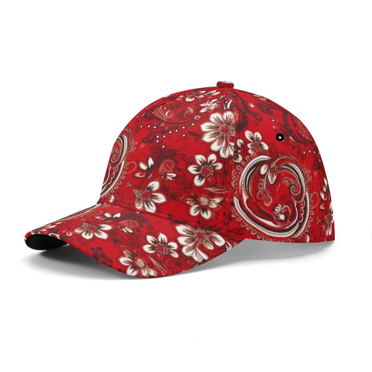 Red Paisley Baseball Hat Cap, Bandana Ball Dad Mom Trucker Men Women Male Ladies Artisan Aesthetic Designer Fashion Hat