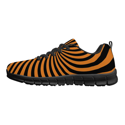 Orange Black Spiral Men Breathable Sneakers, Cool Halloween Mesh