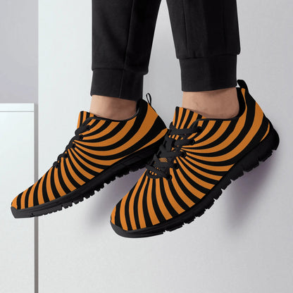 Orange Black Spiral Men Breathable Sneakers, Cool Halloween Mesh