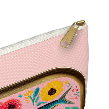 Sardine Can Print Zipper Pouch, Fish Pencil Case Vintage Pen Coin Makeup Travel Cosmetic Bag Accessory Canvas Zipper Large Small Organizer