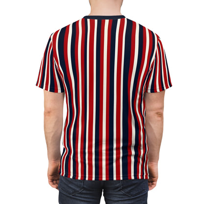 Red White Blue Striped Tshirt, Vertical Stripe American Designer Aesthetic Fashion Crewneck Men Women Tee Top Short Sleeve Shirt Starcove Fashion