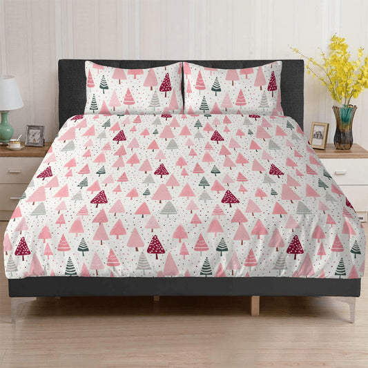 Pink Christmas Trees Bedding Set (3pcs), Xmas One Duvet Cover and Two Pillow Covers California King Queen Full Twin Size Bed Bedroom Decor