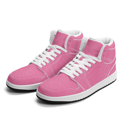 Pink Women High Top Leather Shoes, Retro Lace Up Sneakers Footwear Vegan Streetwear Ladies Girls White Trainers Designer Gift