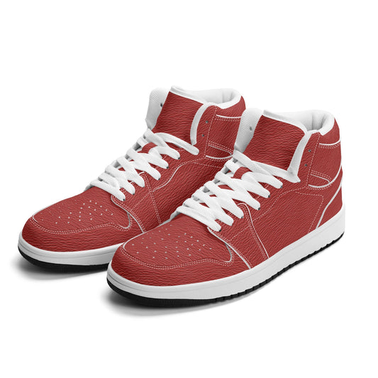 Red Men High Top Leather Shoes, Retro Lace Up Sneakers Footwear Rave Streetwear White Black Guys Designer Gift Idea