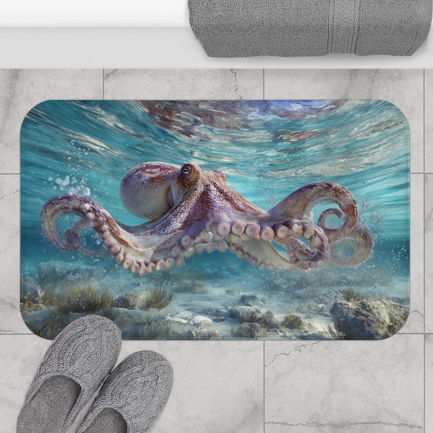 Octopus Bath Mat, Beach Ocean Coastal Sea Memory Foam Cute Shower Bathroom Decor Non Slip Floor Large Small Washable Quick Dry Rug - Starcove Fashion