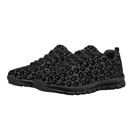 Black Leopard Women Breathable Sneakers, Gray Cheetah Animal Ladies Mesh Print Lace Up Running Designer Vegan Casual Sports Shoes Trainers