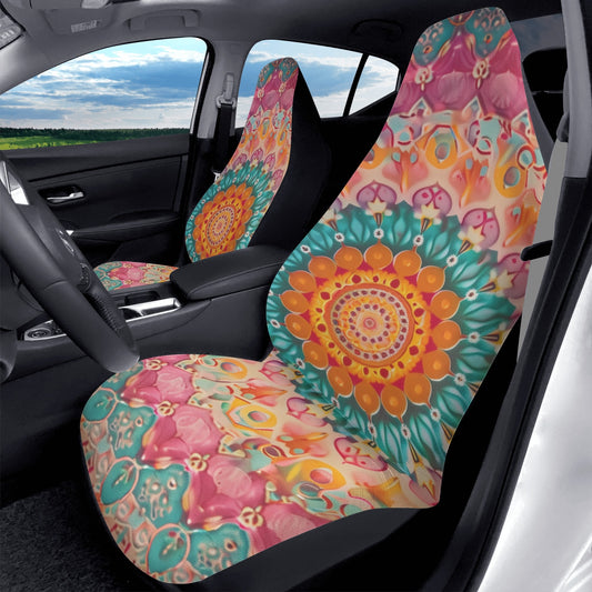 Boho Mandala Car Seat Covers (2 pcs), Ethnic Bohemian Auto Front Dog Pet Vehicle SUV Universal Fit Luxury Protector Accessory Men Women