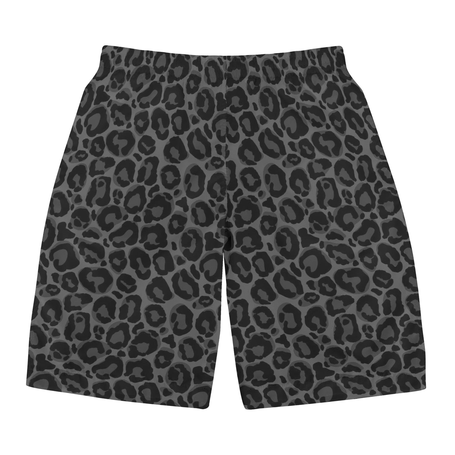 Black Grey Leopard Men Swim Trunks, Animal Print Mid Length Shorts Beach Surf Swimwear Male Pockets Drawstring Bathing Suit Board Summer - Starcove Fashion