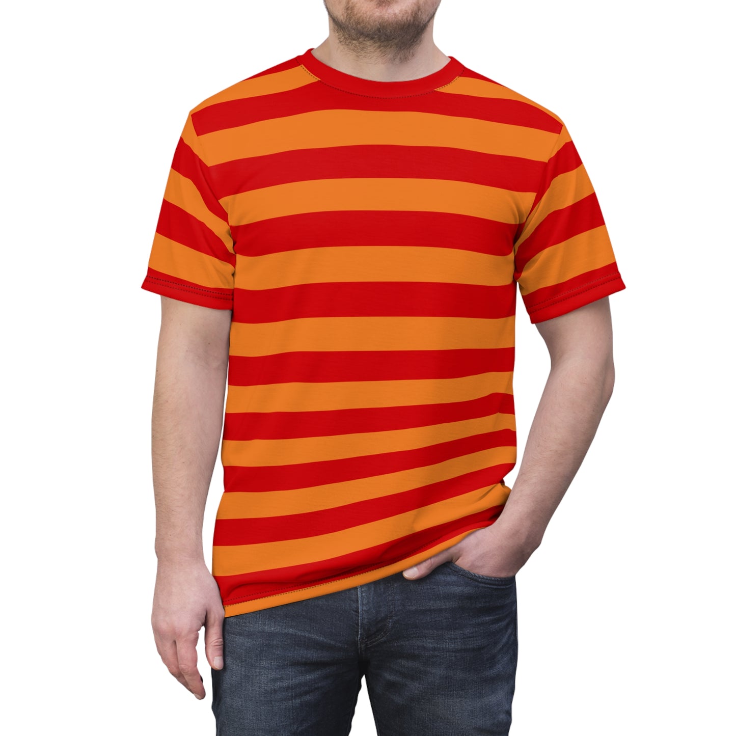 Red and Orange Striped Tshirt, Wide Stripe Designer Aesthetic Lightweight Heavyweight Crewneck Men Women Tee Top Short Sleeve Shirt - Starcove Fashion