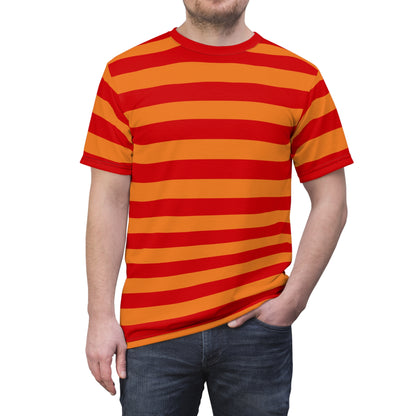 Red and Orange Striped Tshirt, Wide Stripe Designer Aesthetic Lightweight Heavyweight Crewneck Men Women Tee Top Short Sleeve Shirt - Starcove Fashion