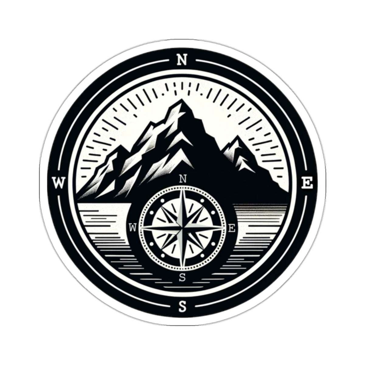 Compass Mountain Sticker Decal, Car Bumper Navigation Art Vinyl Laptop Cute Waterbottle Tumbler Waterproof Clear Aesthetic