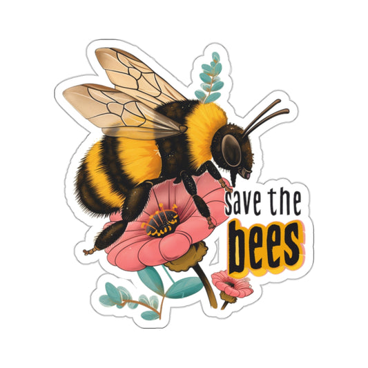 Save the Bees Sticker Decal, Honey Bee Animal Flower Art Vinyl Laptop Cute Waterbottle Tumbler Car Waterproof Bumper Clear Aesthetic