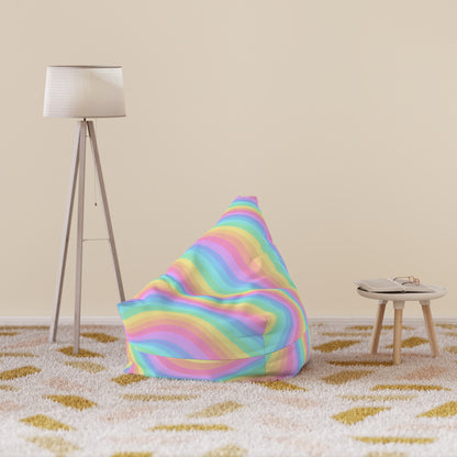 Rainbow Bean Bag Chair Cover, Pastel Wavy Stripes Washable Triangle Furniture Small Large Adult Children Kids Playroom Apartment Dorm Decor