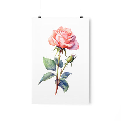 Pink Rose Poster Print, Watercolor Floral Flower Picture Wall Image Art Vertical Paper Artwork Small Large Cool Room Office Decor Starcove Fashion