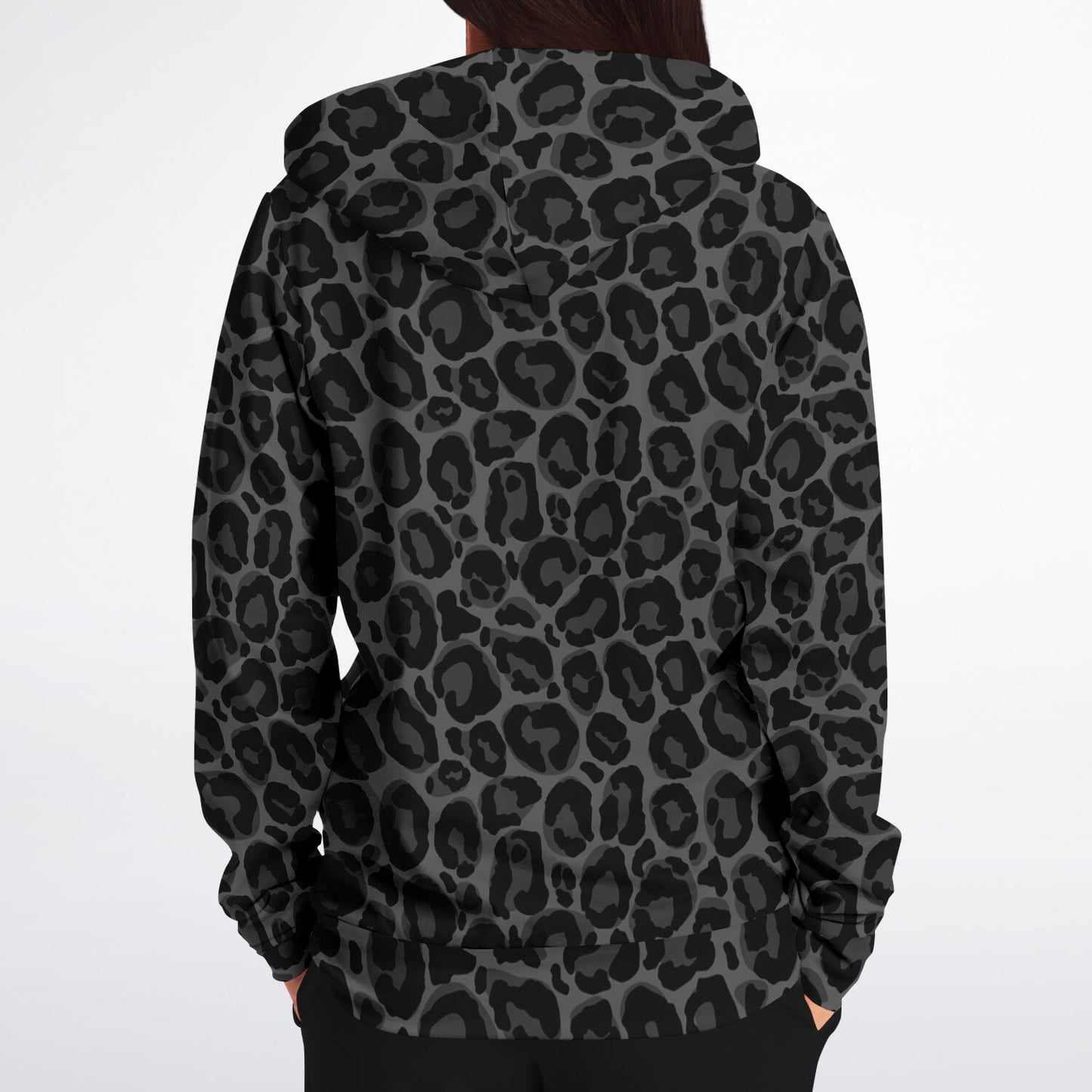 Black Leopard Zip Up Hoodie, Animal Print Cheetah Full Zipper Pocket Men Women Unisex Ladies Cool Aesthetic Cotton Fleece Hooded Sweatshirt