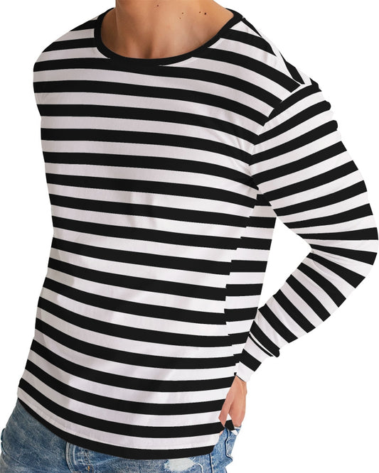 Black and White Striped Men Long Sleeve Tshirt, Stripes Male Unisex Women Designer Graphic Aesthetic Crew Neck Tee Shirt