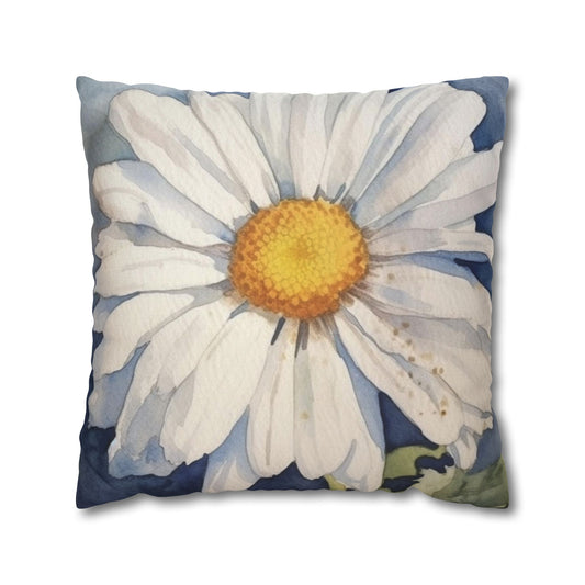 Daisy Pillow Case, white Floral Flower Square Throw Decorative Cover Room Decor Floor Couch Cushion 20 x 20 Zipper Sofa