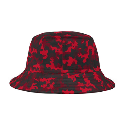 Red Camo Bucket Cap Hat, Black Camouflage Beach Women Men Kids Golf Summer Festival Cute Designer Sun Shade Ladies Small Large Guys