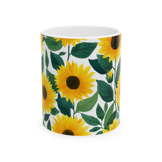 Sunflowers Coffee Mug (11oz, 15oz), Floral Flowers Watercolor Art Ceramic Cup Tea Hot Chocolate Lover Unique Microwave Safe Cool Gift