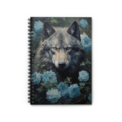 Wolf Blue Roses Spiral Bound Notebook, Goth Travel Pattern Design Small Journal Notepad Ruled Line Book Paper Pad Work Aesthetic Starcove Fashion
