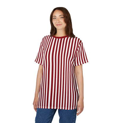 Red White Striped Tshirt, Vertical Bordeaux Stripe Designer Aesthetic Lightweight Heavyweight Crewneck Men Women Tee Top Short Sleeve Shirt