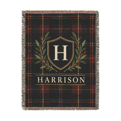Custom Family Name Woven Throw Blanket Tapestry, Plaid Holiday Christmas Personalized Cotton Fringe Adult Kids Small Large Bed 50x60 Hanging