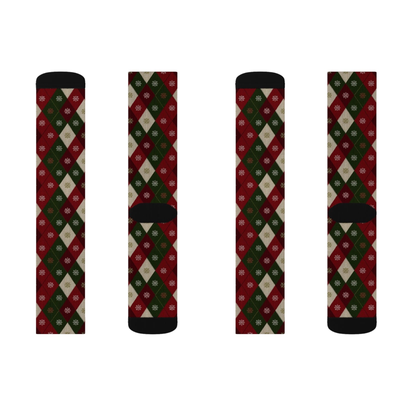 Argyle Socks, Red Green Snowflake Christmas Festive Crew Sublimation Women Men Designer Fun Novelty Cool Casual Cute Unique Dress
