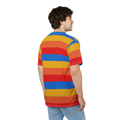 Yellow Orange Red Blue Tshirt, Striped Stripe Designer Graphic Lightweight Heavyweight Crewneck Men Women Tee Top Short Sleeve Shirt