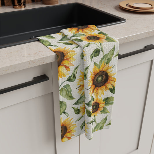 Sunflowers Kitchen Towel, Yellow Floral Flowers Tea Dish Hand Towel Great Cute Gift Her Women Farmhouse Flour Sack Linen Cloth