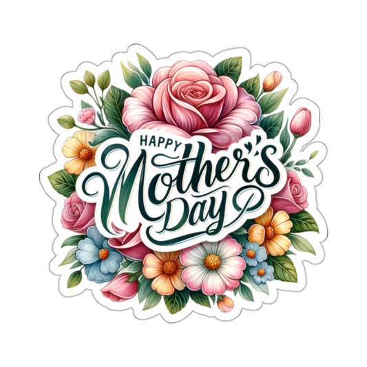 Happy Mother's Day Sticker Decal, Flowers Floral Art Vinyl Laptop Cute Waterbottle Tumbler Car Waterproof Bumper Clear Aesthetic