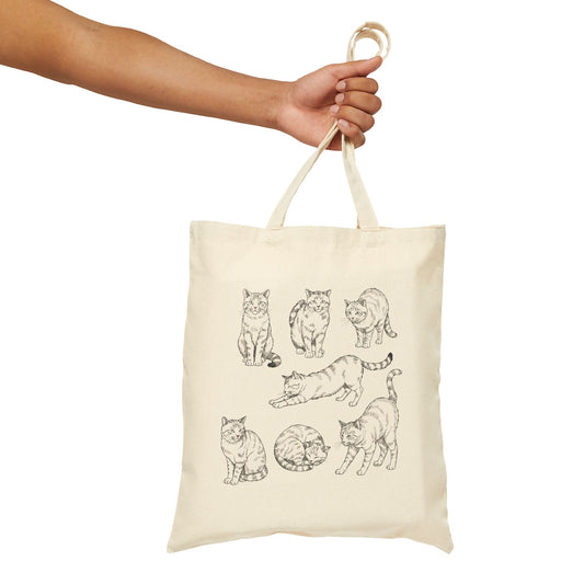 Cats Cotton Tote Bag, Kittens Pets Animal Print Cute Drawing Designer Eco Canvas Cloth Shopping Travel Reusable Aesthetic Shoulder Bag - Starcove Fashion