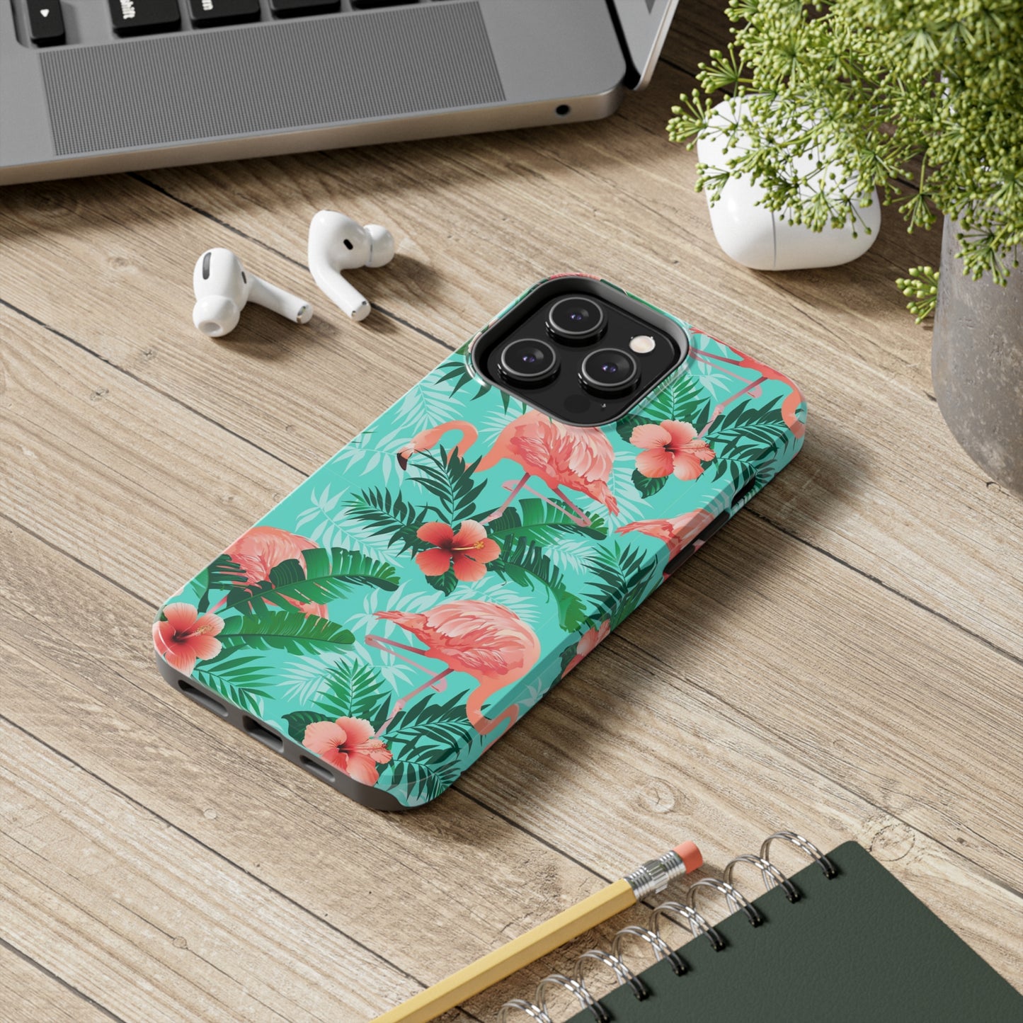 Flamingo iPhone 14 13 12 11 Pro Max Case, Green Tropical Monstera Print Cute Gift XS XR X 7 Plus 8 8F Tough Cell Phone Starcove Fashion
