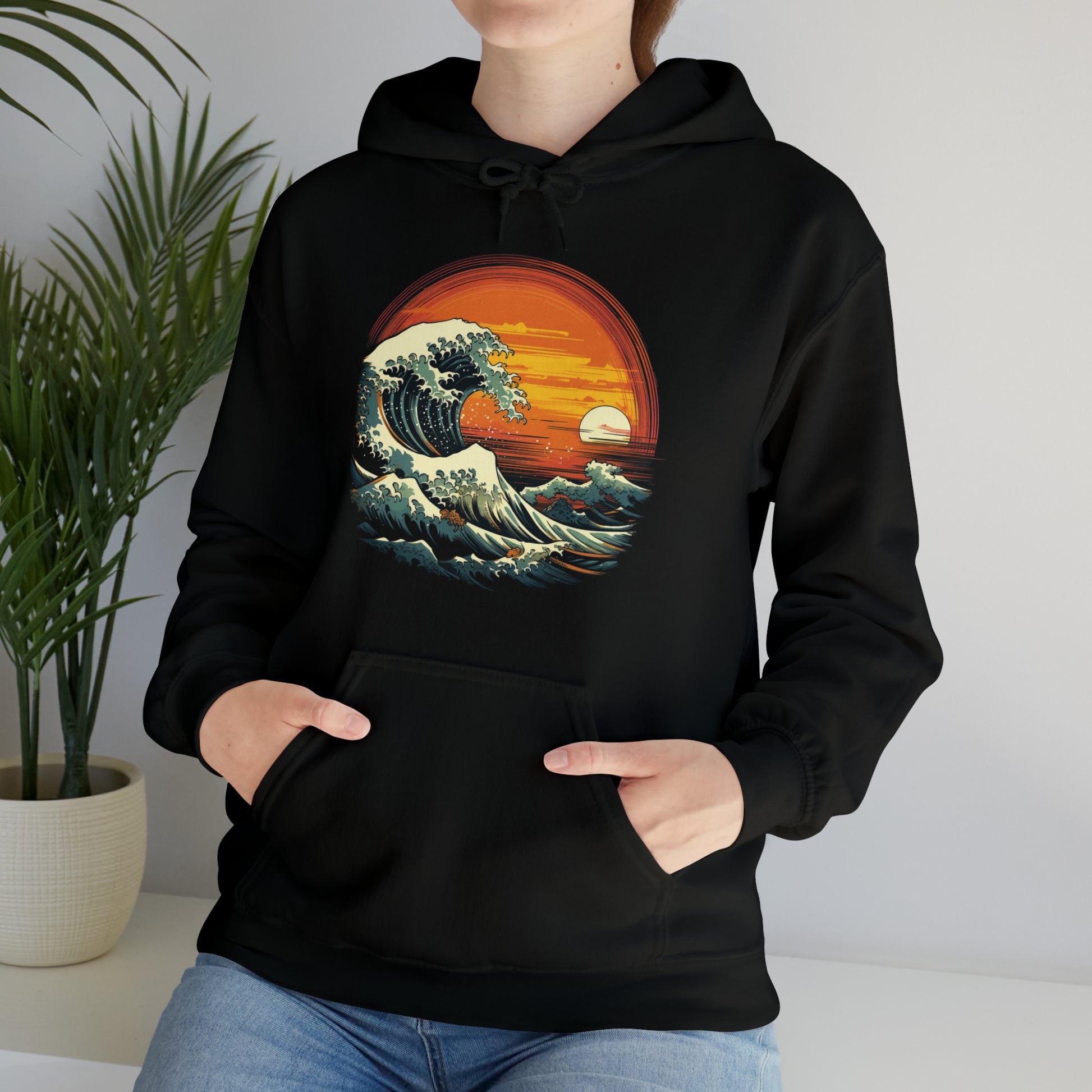 The Great Wave Hoodie, Surf Ocean Sea Japanese Pullover Men Women Adult Aesthetic Graphic Cotton Hooded Sweatshirt Pockets Starcove Fashion