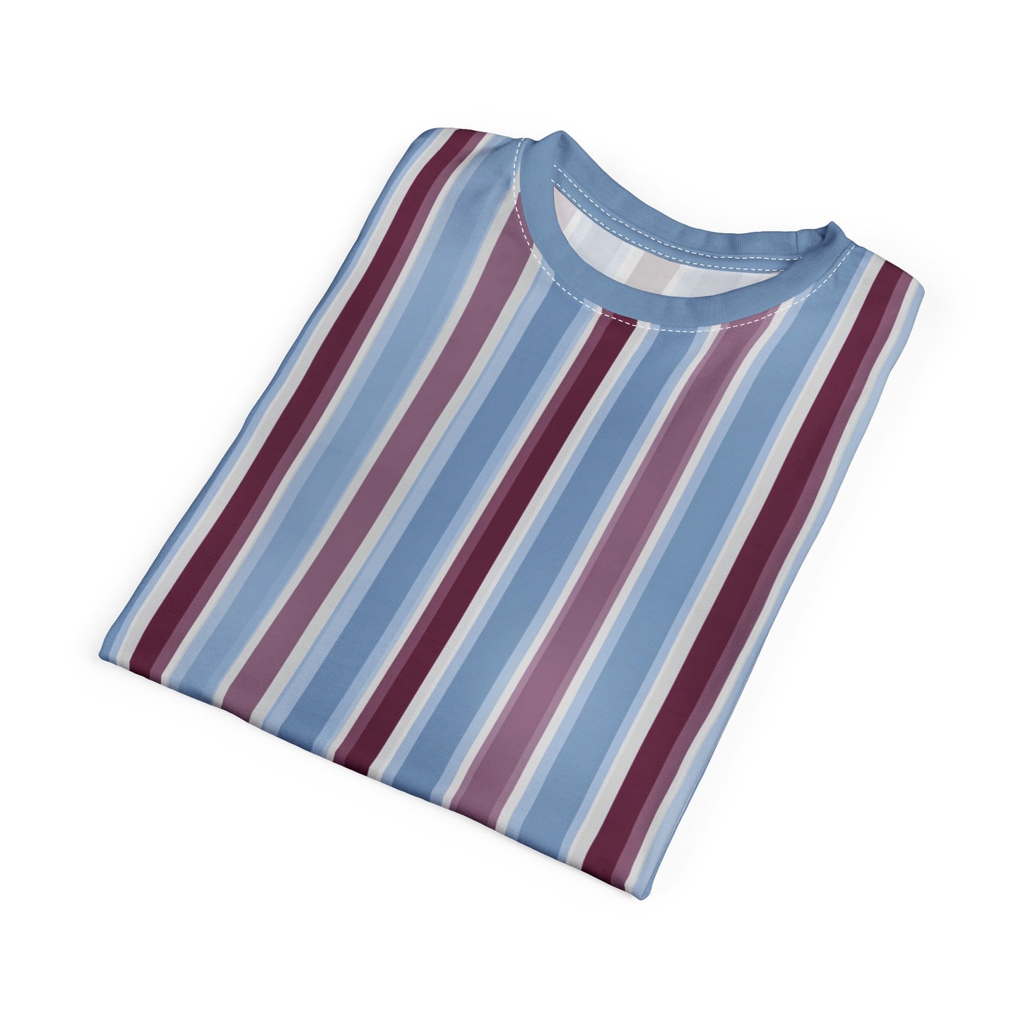 Blue Burgundy Striped Tshirt, Vertical Stripe Designer Aesthetic Lightweight Heavyweight Crewneck Men Women Tee Top Short Sleeve Shirt