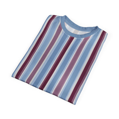 Blue Burgundy Striped Tshirt, Vertical Stripe Designer Aesthetic Lightweight Heavyweight Crewneck Men Women Tee Top Short Sleeve Shirt