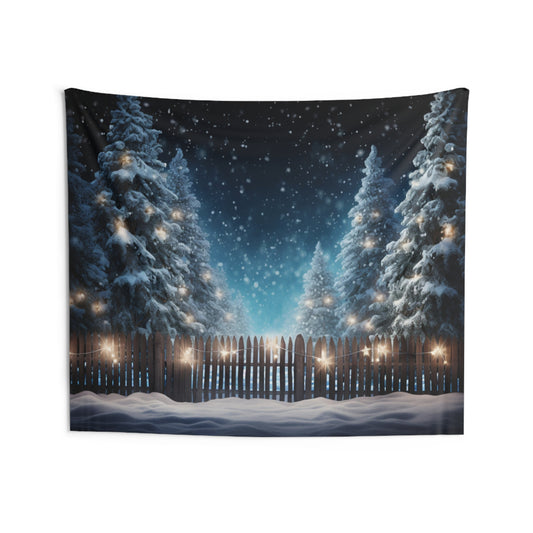 Christmas Trees Tapestry, Snow Lights Xmas Wall Art Hanging Cool Unique Landscape Aesthetic Large Small Decor Bedroom College Room Starcove Fashion