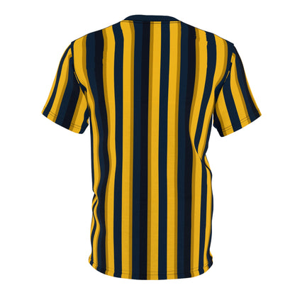 Yellow Blue Striped Tshirt, Vertical Black Stripe Designer Aesthetic Lightweight Heavyweight Crewneck Men Women Tee Top Short Sleeve Shirt
