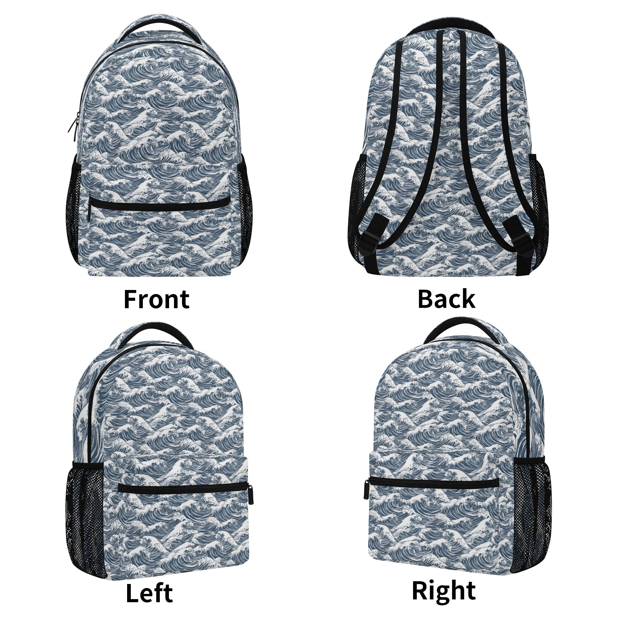 Sea Waves Backpack, Japanese Coastal Ocean Beach Men Women Kids Books