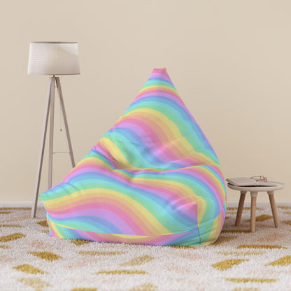 Rainbow Bean Bag Chair Cover, Pastel Wavy Stripes Washable Triangle Furniture Small Large Adult Children Kids Playroom Apartment Dorm Decor